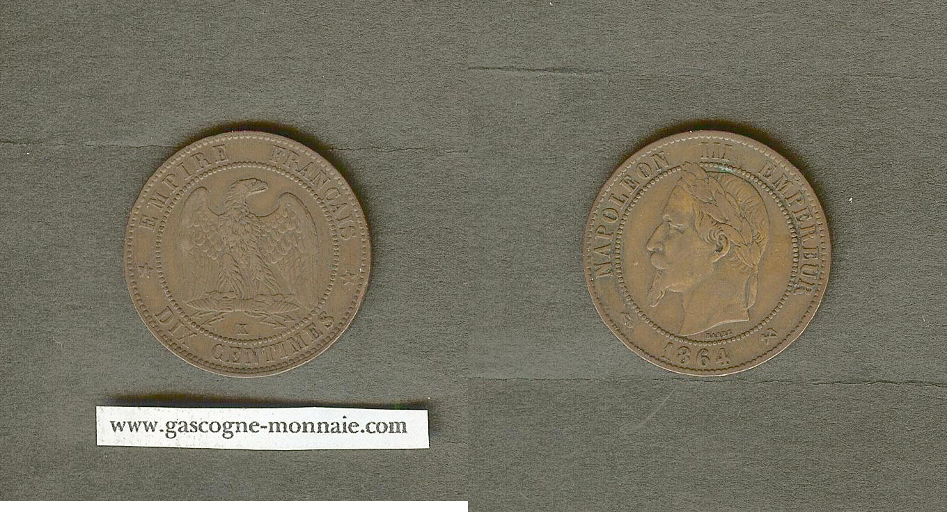 10 centimes Napoleon III 1864K gVF